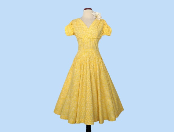 Vintage 1950s Yellow Cotton Sundress, Vintage 50s… - image 1