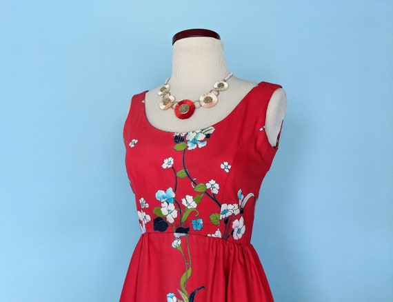 Vintage 70s Victor Costa Red Floral Maxi Dress, 1… - image 5