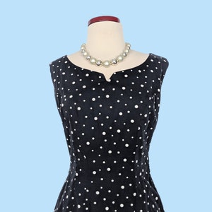 Vintage 1950s Black Polka Dot Day Dress Set, Vintage 50s Wiggle Dress with Cropped Jacket image 3