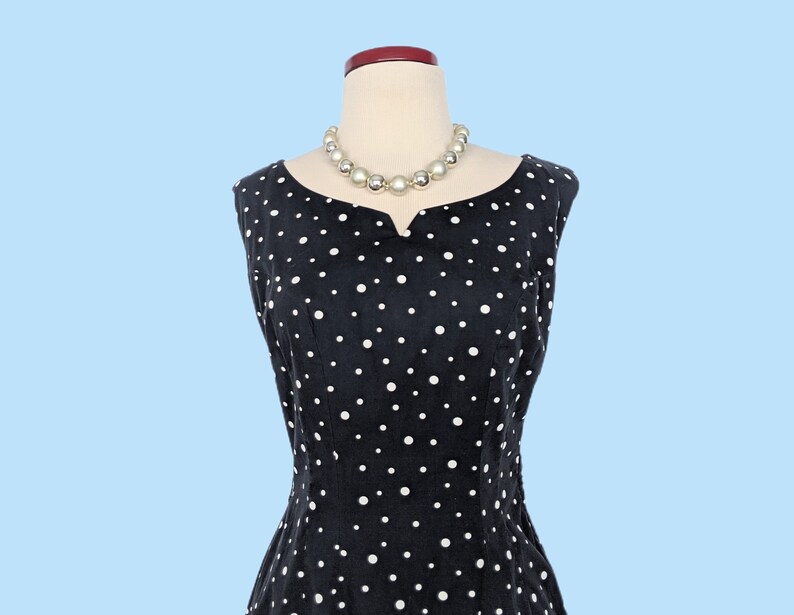 Vintage 1950s Black Polka Dot Day Dress Set, Vintage 50s Wiggle Dress with Cropped Jacket image 3