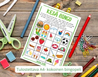 Kesäbingo lapsille – Tulostettava peli, Kesäinen tehtävä, Luontobingo, Ulkopeli, Hauskaa tekemistä lomalle