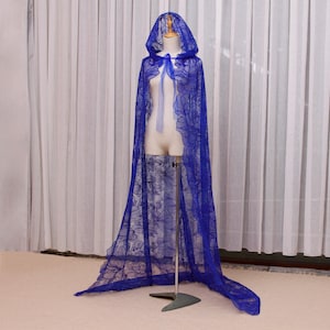 OV39.Royal Blue Lace Bridal Cape – Classic Style Hooded Sheer Wedding Cloak, Classic Winter Bride, Elegant wedding cape