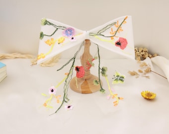 OV23.Multicolor floral lace bridal hair bow.Colorful floral embroidered veil.Unique bridal hair accessory.Bachelorette party.Gift for her.