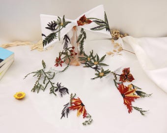 OV25.Bow for private elopement wedding. Veil alternative accessory.Unique bridal bow veil.Embroidered floral veil.Boho party bow.