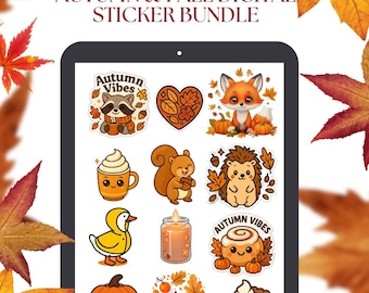 CUTE AUTUMN digital stickers, Fall stickers for iPad, GoodNotes, Notability, 13 cozy sticker bundle, dreamy printable stickers
