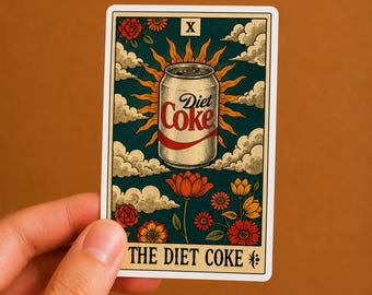 Diet Coke Tarot Card Sticker | Retro Soda Art Decal | Waterproof Laptop Sticker