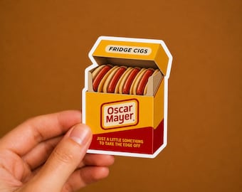 Oscar Mayer Fridge Cigs Hot Dog Parody Sticker | Foodie Laptop Decal