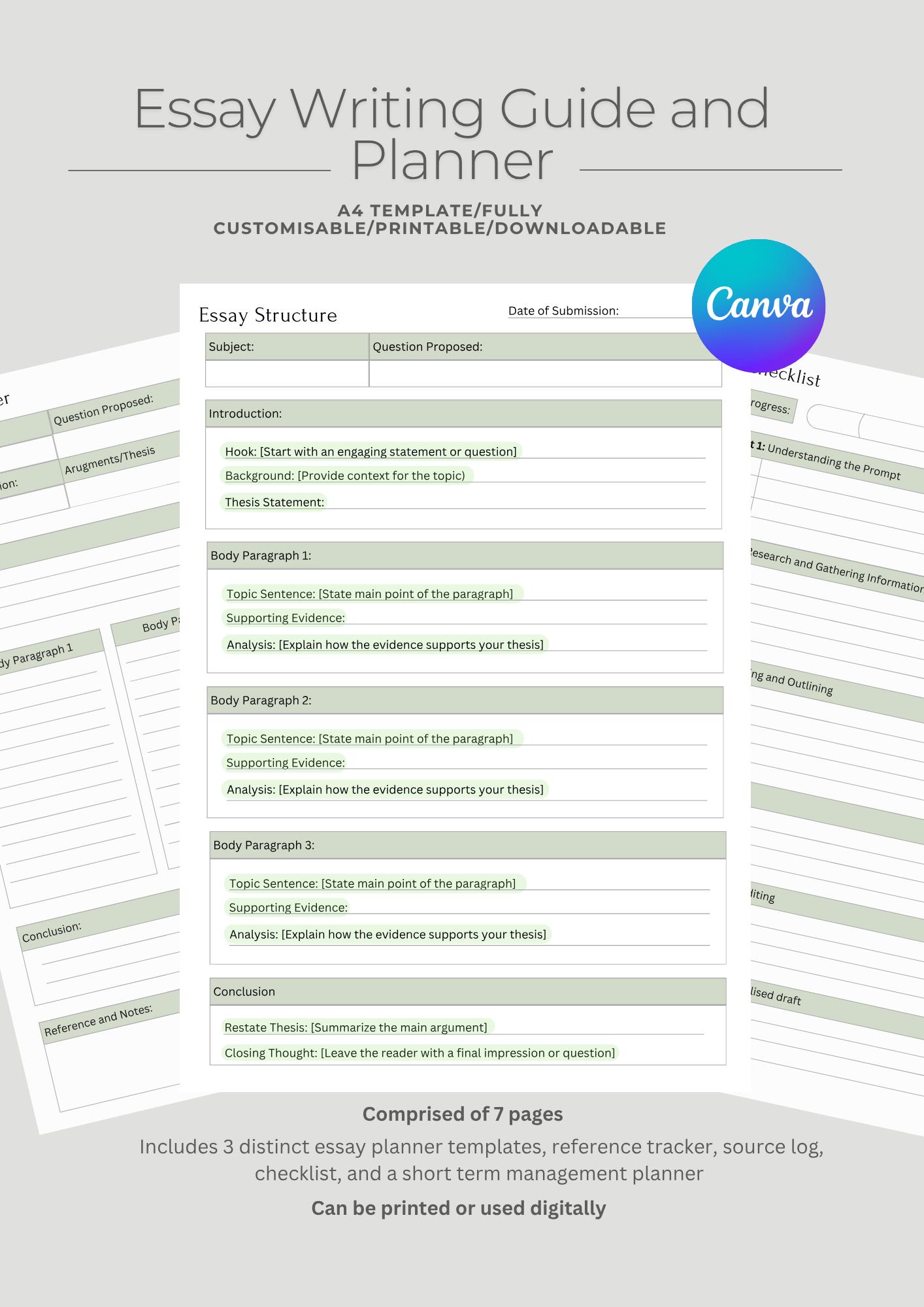 Essay Blueprint and Planner Printable Bundle | School, College ...