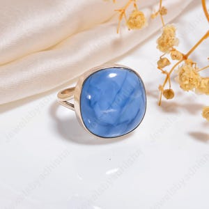 Art Deco Blue Opal Ring: Handmade Sterling Silver Statement Jewelry