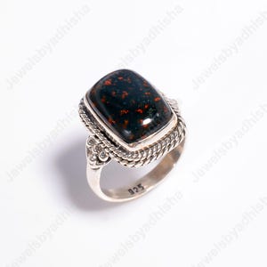 Natural Bloodstone Ring-925 Sterling Silver Ring-Art Deco Statement vintage Ring-Bloodstone Jewelry-Unisex Ring