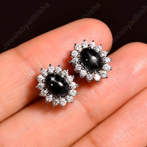 Art Deco Black Onyx Sterling Silver Stud Earrings