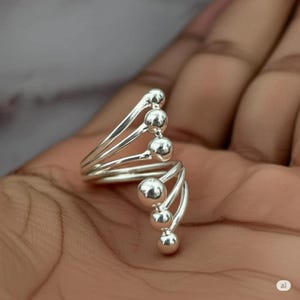 Sterling Silver Ball Ring: Adjustable Open Band, Modern Minimalist Jewelry
