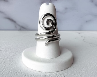 Sterling Silver Spiral Ring: Chunky Swirl Design, Adjustable Band