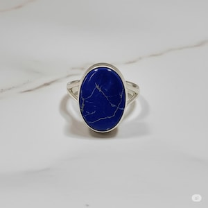 Natural Lapis Lazuli Ring-Handmade Silver Ring-925 Sterling Silver Ring-Oval Lapis Lazuli Ring-Gift for her-Taurus Birthstone-Promise Ring