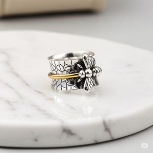 925 Sterling Silver Ring-Honey Bee Silver Ring-Handmade Ring-Unisex Ring-Promise Ring-Spinner Ring-Honey Bee Spinner Rings, Beautiful Ring