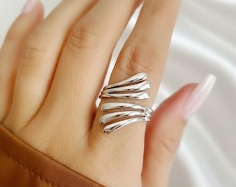 Sterling Silver Swirl Wrap Ring, Adjustable Minimalist Band Jewelry