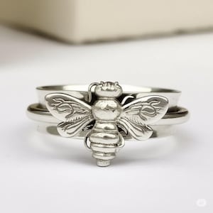 Honey Bee Spinner Rings, Plain Spinner Rings, 925 Sterling Solid Silver Spinner Ring, Hammered Spinner Ring, Honey Bee With  Spinner Ring