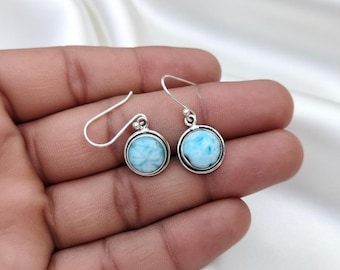 Handmade Sterling Silver Larimar Gemstone Earring: Dainty Gemstone Jewelry