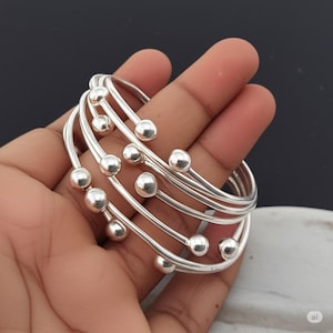 Thick West Indian Bangles | Sterling Silver Bangle Set Of 7 | West Indian Silver Bangles | 7 Set Bangles | Women Handcrafted Boho Bangles