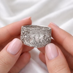 Fairy Tale Filigree Silver Ring, Woodland Princess Statement Jewelry