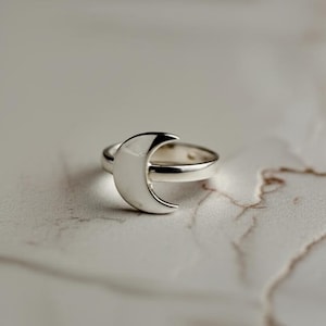 Massief 925 sterlingzilveren wassende maan ring verstelbare maan ring voor vrouwen hemelse sieraden boho zilveren ring maan statement ring