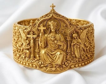 Sacred Heart Statement Ring, Gothic Gold-Toned Christian Jewelry, Neo-Gothic Byzantine Ring