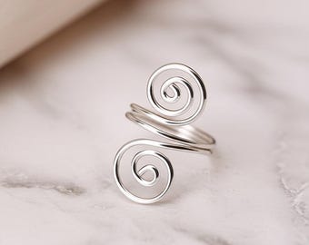 Adjustable Sterling Silver Spiral Ring: Boho Swirl Jewelry