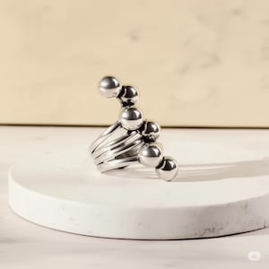 925 Sterling Silver Bubbles Ball Ring - Chunky Geometric Statement