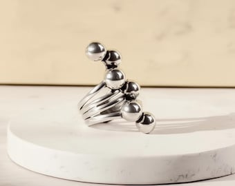 925 Sterling Silver Bubbles Ball Ring - Chunky Geometric Statement