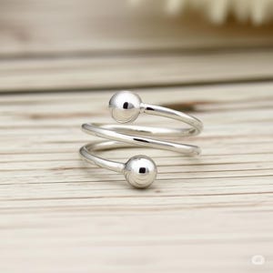 Minimalist Double Ball Ring: Adjustable 925 Sterling Silver Band