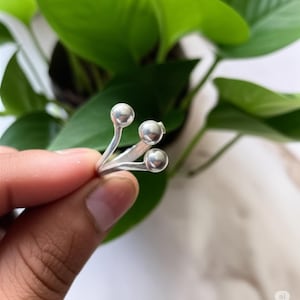 Handcrafted Sterling Silver Orb Ring – Modern Triple Ball Adjustable Ring | Minimalist Statement Jewelry