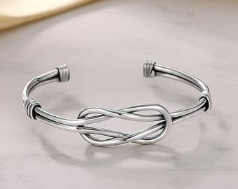 Brazalete de nudo de amor de plata de ley: Pulsera apilable de estilo marinero náutico