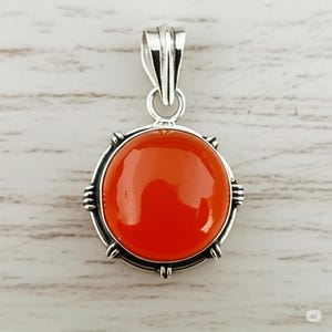 Natural Carnelian Pendant, Red Gemstone Pendant, Handmade Pendant, 925 Sterling Silver Pendant, Gift for her, Round Carnelian Pendant