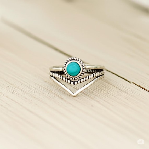 Chevron Turquoise Sterling Silver Ring: Boho Thumb Ring
