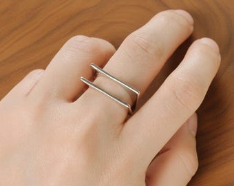 Sculptural Sterling Silver Geometric Ring, Minimalist Open Design