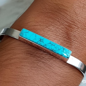 Brazalete de turquesa, brazalete para mujer, brazalete de plata 925, brazalete delicado, turquesa natural, brazalete hecho a mano, joyería de turquesa, brazalete de piedras preciosas, **