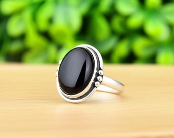 オーバルブラックオニキスリング：ハンドメイド925スターリング