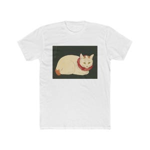 Japanese White Cat T-Shirt – Minimalist Ukiyo-e Inspired Art Shirt – Traditional Japan Animal Graphic Tee – Unisex Zen Style Clothing