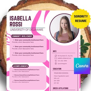 Sorority Resume Template: Pink Cover Letter, Canva Editable (Digital Download)