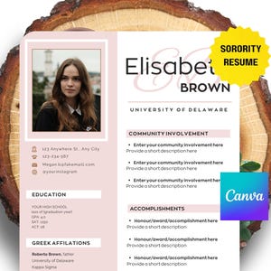 Sorority Resume Template with Cover Letter: Canva Editable (Digital Download