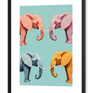 DIGITAL WALL ART - Four Elephants - Printable wall art, beautiful colours, minimalist professional design, digital print, modern decor, boho