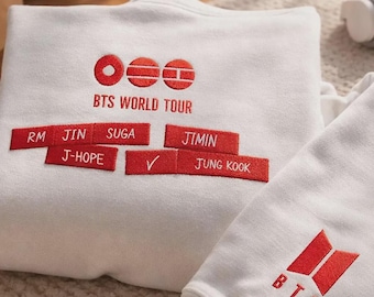 Sudadera bordada de BTS, cuello redondo de la gira mundial 2026, regalo para fans del Kpop.