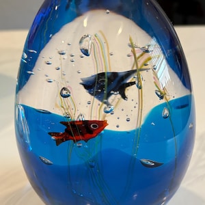 Mid Century Murano Art Glass Aquarium Egg Sculpture, Elio Raffaeli Signed Paperweight