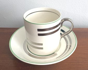 1932 Wedgwood Art Deco Silver Luster Cup & Saucer (Rubin Collection)