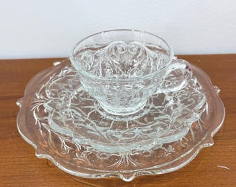 Vintage McKee Rock Crystal Luncheon Set- Cup/Saucer/8" Plate