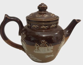 Early 20th Century Royal Doulton Lambeth Stoneware HUNTING Teapot