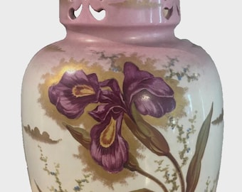 Rare LWP Ludwig Wessel  Poppelsdorf  Porcelain Vase with Iris flowers pierced rim