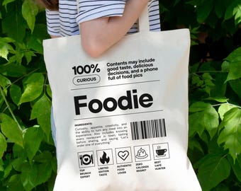 Foodie Tote Bag, Funny Food Lover Bag, Gastronomic Gift, Brunch Tote Bag, Food Critic Present, Gift for Chef