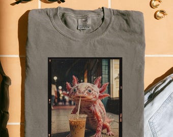 Schattig Axolotl-shirt Vintage Esthetisch Ijskoffie Dierenliefhebber Cadeau Comfort Kleuren Streetwear T-shirt Grafische Roze Salamander T-shirt