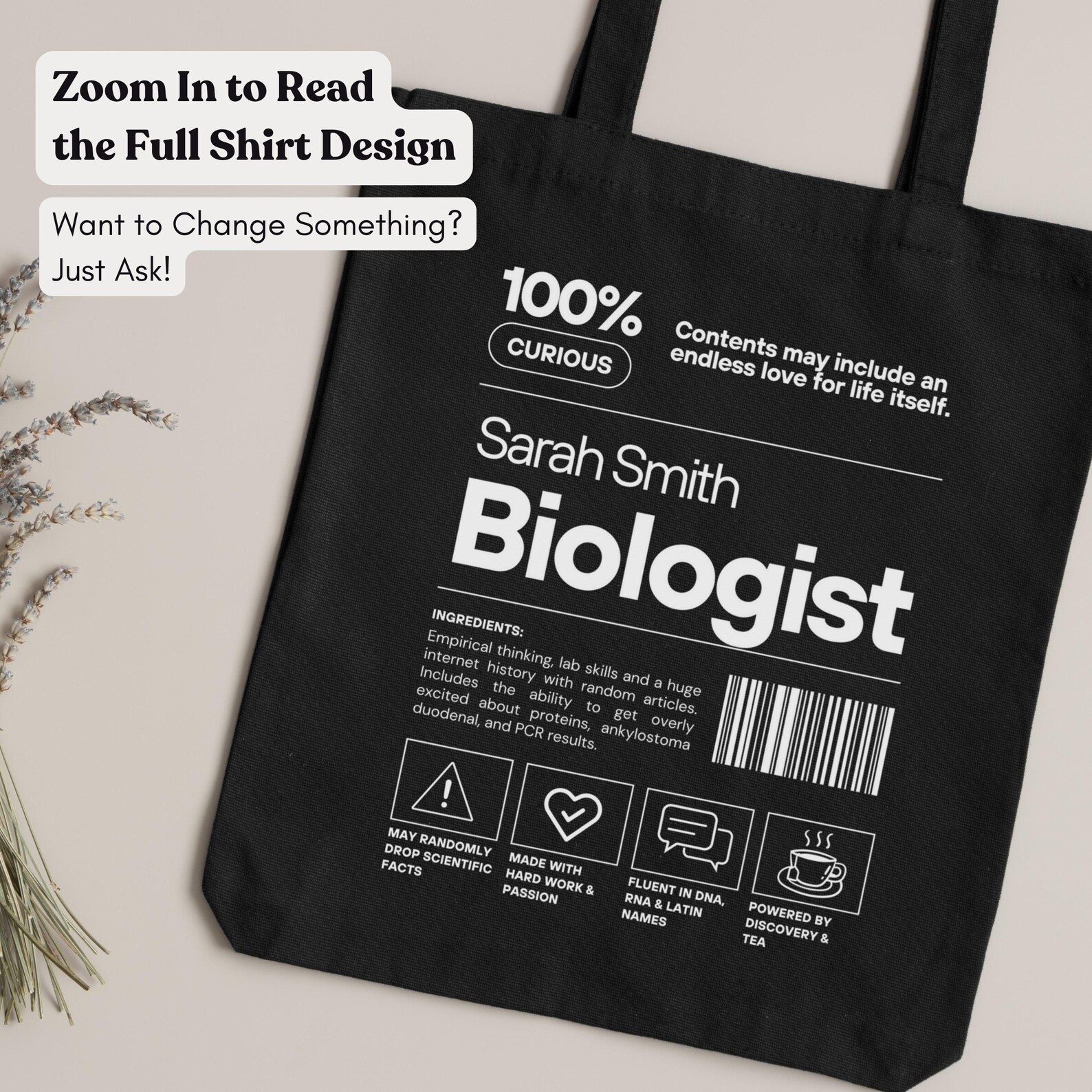 Personalized Biologist Tote Bag, Custom Biology Student Gift, Funny ...